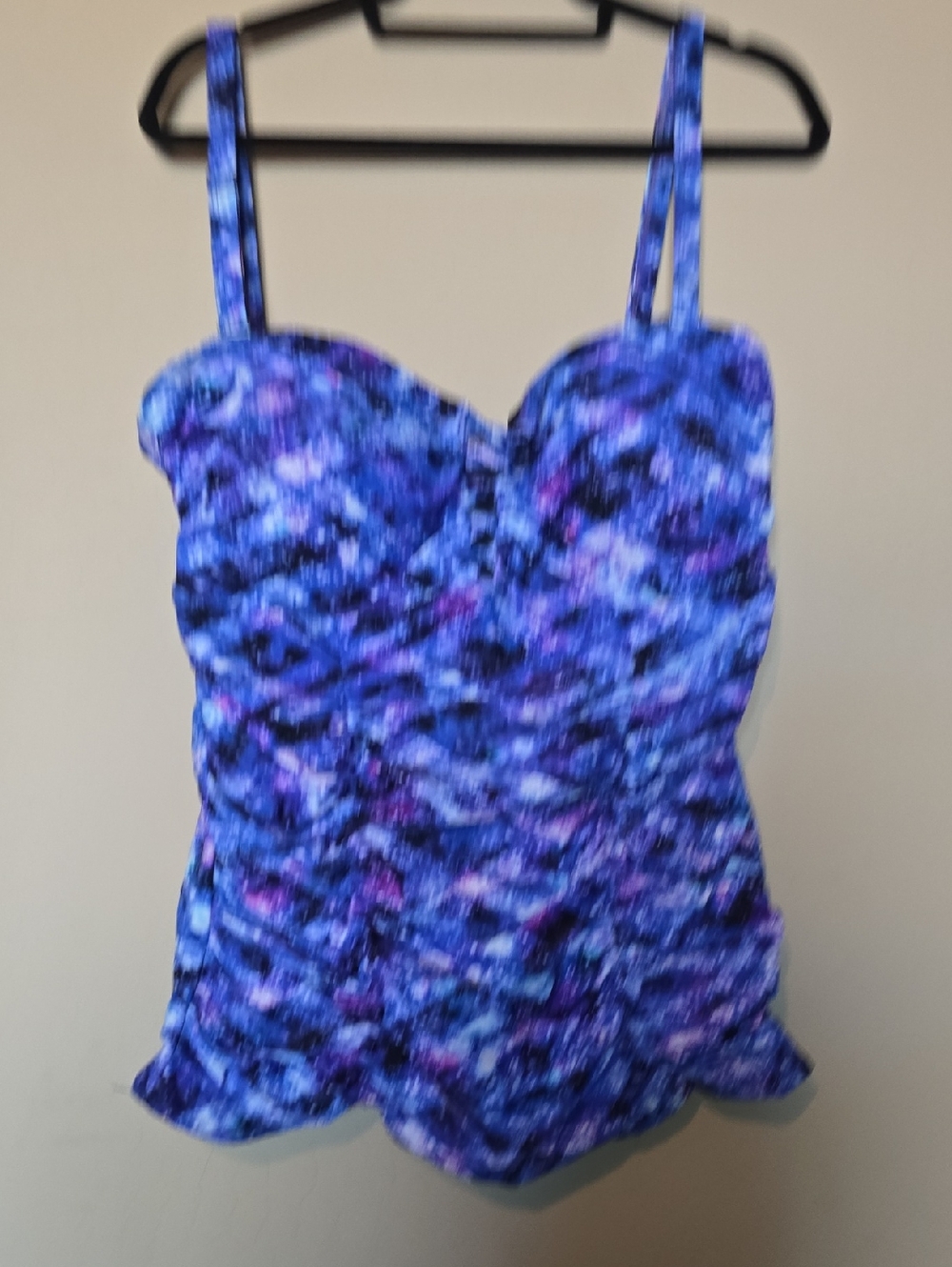Blue Purple Print Tank Swimsuit Top
